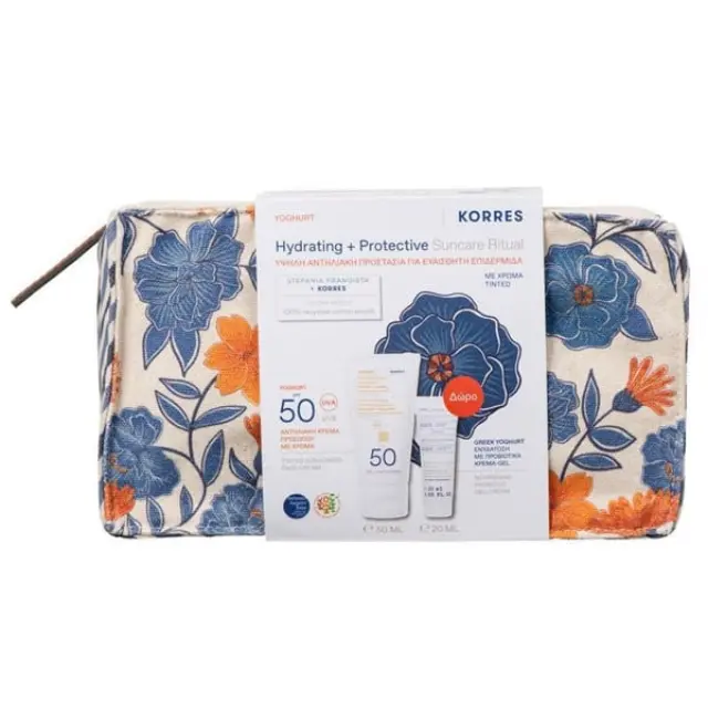 Korres Hydrating + Protective Suncare Ritual με Yoghurt Αντηλιακή Κρέμα Προσώπου με Χρώμα SPF 50, 50ml + Δώρο Greek Yoghurt Ενυδάτωση με Προβιοτικά Κρέμα-Gel, 20ml + Νεσεσέρ, 1τεμ, 1σετ