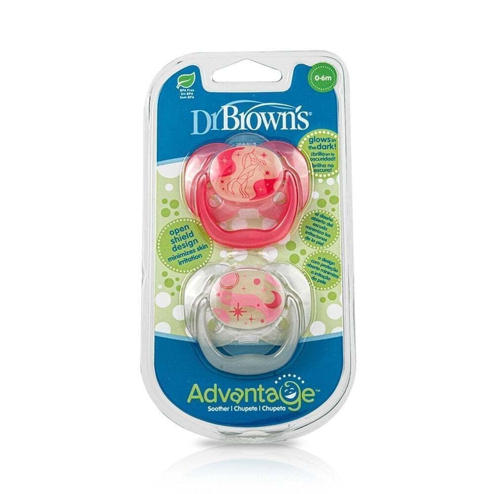 Dr. Brown's Advantage Πιπίλα Σιλικόνης Νυχτός για Κορίτσι, Επίπεδο 1, 0-6 Μηνών, 2τμχ