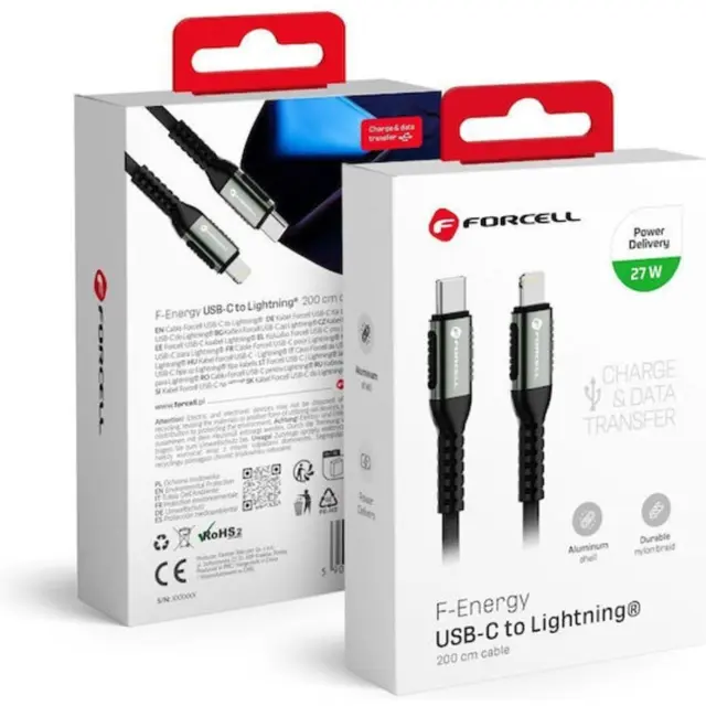 Cable USB C to Lightning Forcell F-Energy PD 3A 27W Cafule 2 m C259 black