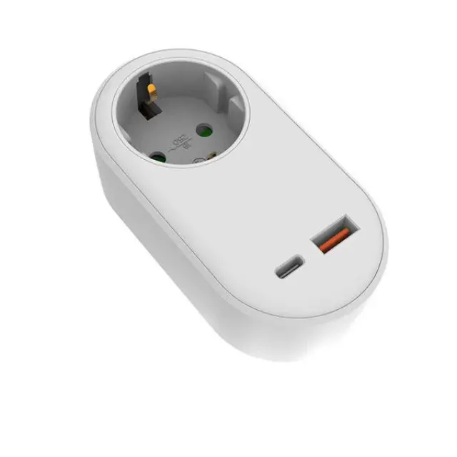Αντάπτορας Σούκο με USB C και USB A Fast Charge Λευκός Άσπρο