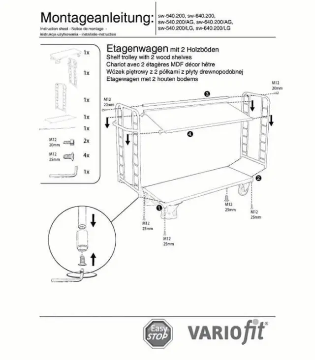 Variofit sw-640.200/AG Τρόλεϊ Μεταφοράς 2 Επιπέδων με Επικλινή Ράφια για Φορτίο Βάρους ως 400kg 2