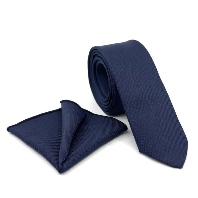 Μπλε Navy Ιριδίζουσα Γραβάτα Oxford 6,5 cm με Ασορτί Μαντήλι