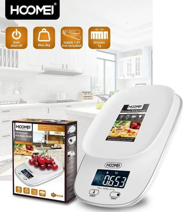 Hoomei HM-1240W Ψηφιακή Ζυγαριά Κουζίνας 1gr/3kg Λευκή 3