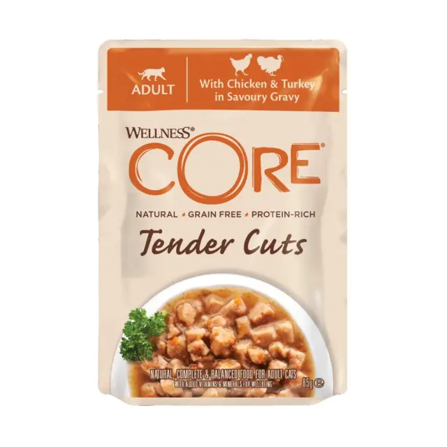Wellness Core Tender Cuts Fillets Κοτόπουλο & Γαλοπούλα Σε Σάλτσα 85gr Μονόχρωμο