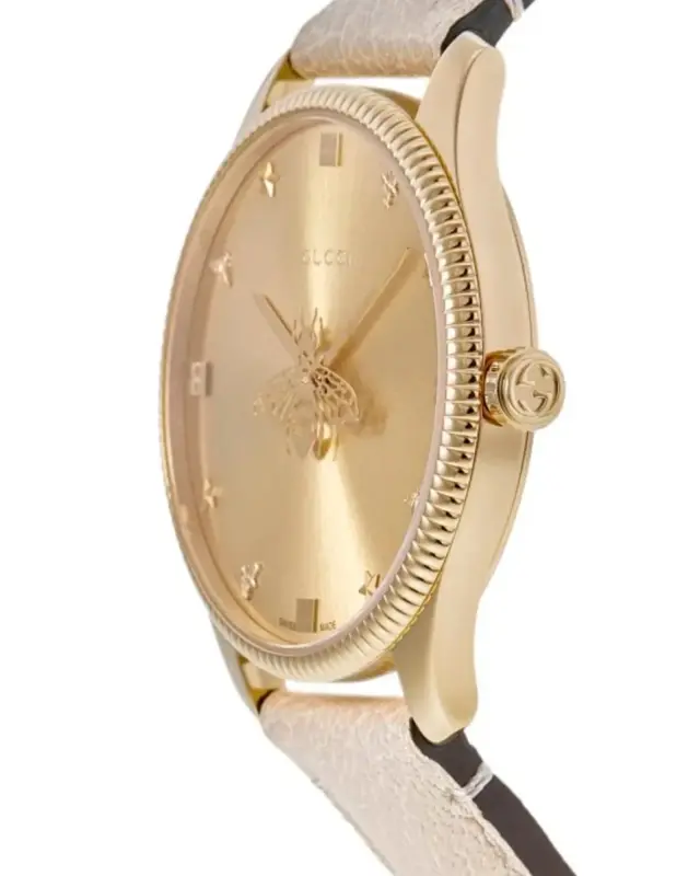 Gucci G-Timeless YA1264180 Γυναικείο Ρολόι 36mm Χρυσό με Λευκό Δερμάτινο Λουράκι - One Size 3