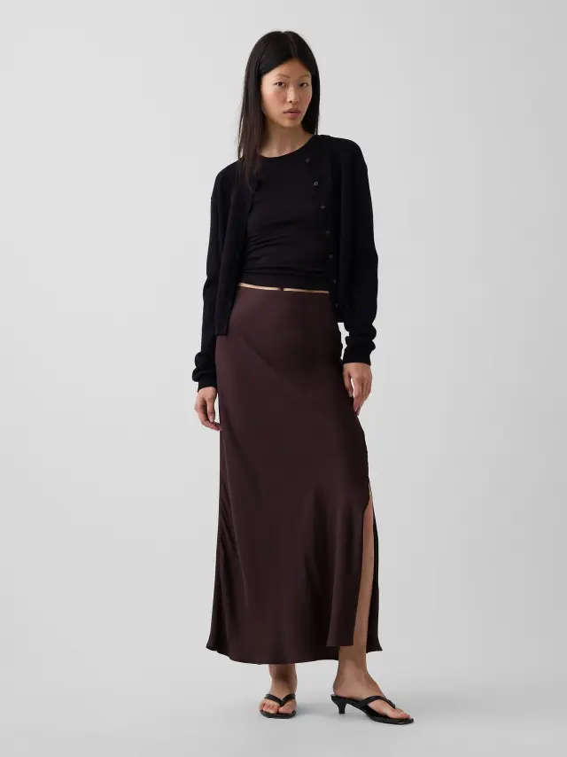 Γυναικεία Φούστα Slip σε Maxi Γραμμή Terra brown