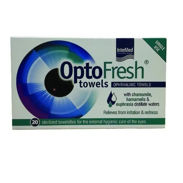 INTERMED OptoFresh towels Οφθαλμομάντηλα για καθαρισμό & ανακούφιση ερεθισμένων βλεφάρων - 20 αποστειρωμένα οφθαλμομάντηλα
