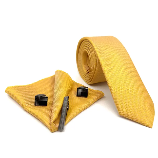 Κίτρινη Yellow Γραβάτα Oxford 6,5 cm με Ασορτί Μαντήλι