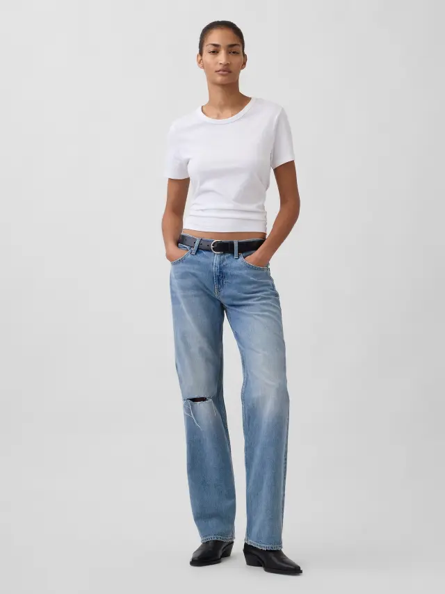 Γυναικείο Mid Rise Τζιν Παντελόνι Relaxed Straight χωρίς Ελαστικότητα Light indigo