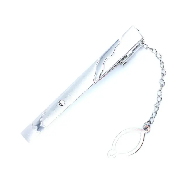 Ασημί Κλιπ Γραβάτας 6 cm με Αλυσίδα – LGTC-M59