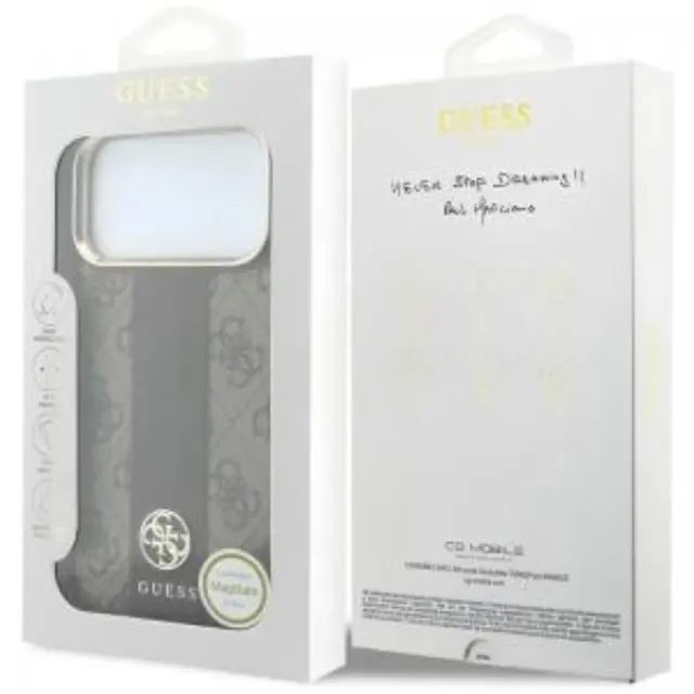 Θήκη TPU & PC Guess Apple iPhone 18 Pro/ 17 Pro MagSafe Leather Stripe Round Classic Logo Καφέ N71807 2