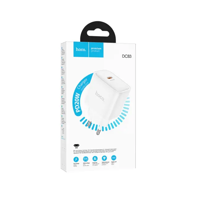 Φορτιστής Ταξιδίου Hoco. DC83 1xUSB-C PD20W QC Λευκός 2