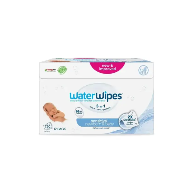WaterWipes Sensitive+ Πακέτο Προσφοράς 100% Plastic-free Άοσμα Μωρομάντηλα με 99,9% Νερό, 720τεμ (12x60τεμ)