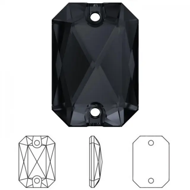 Swarovski 3252 Emerald Cut Sew-on Graphite 14x10mm - 2τεμ
