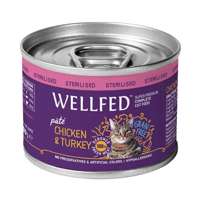 Wellfed Cat Adult Sterilised Πατέ Με Κοτόπουλο & Γαλοπούλα 200gr Μονόχρωμο