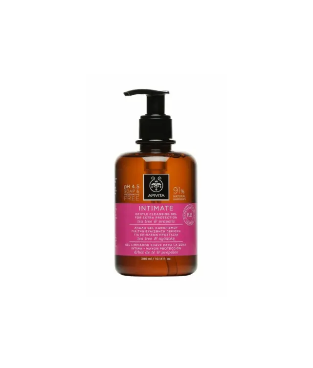 Apivita Intimate Plus, Απαλό Gel Καθαρισμού Για Την Καθημερινή Υγιεινή Της Ευαίσθητης Περιοχής Με Αντλία, 300ml