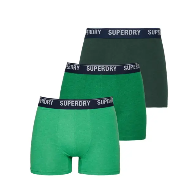 Superdry Ανδρικό Boxer Μακρύ Organic Cotton - Τριπλό Πακέτο, Χρώμα Enamel-Oregon-Bright Green - S