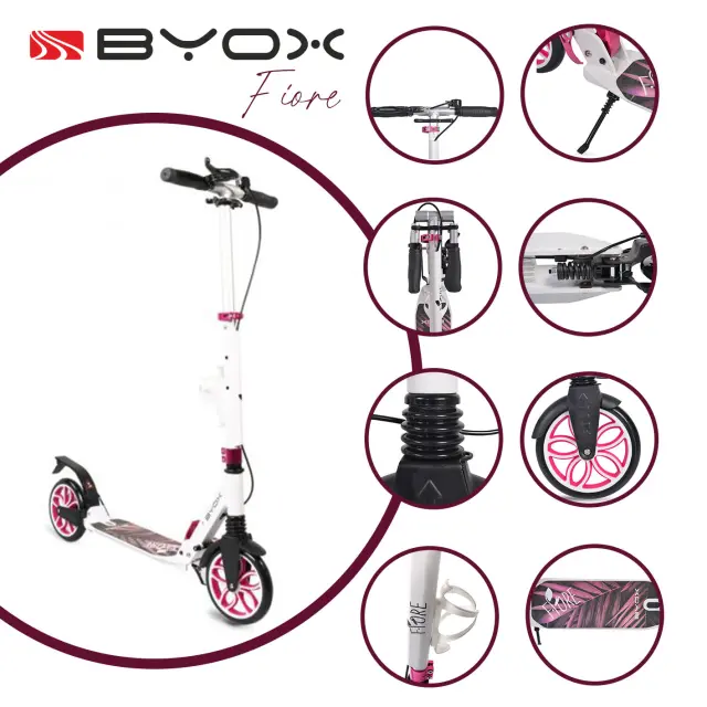 Byox Πατίνι Scooter Fiore με Κουδουνάκι και Θήκη Νερού Pink Byox