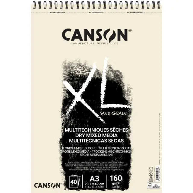 Μπλοκ Canson XL Sand Grain για Ξηρά Μέσα Mix Media, A3, Nature - 40 Φύλλα