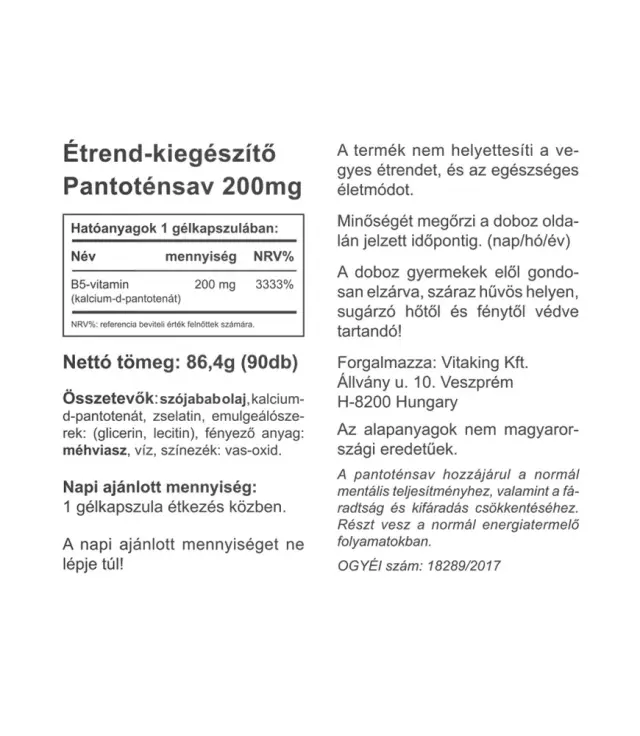 Vitaking B5 Pantothenic acid 200 mg 2