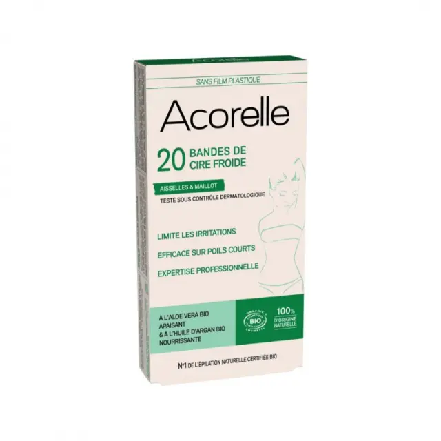 Acorelle Certified Organic Cold Wax Strips for Underarms & Bikini Line - Βιολογικές Ταινίες Κρύου Κεριού για Μασχάλες & Μπικίνι x 20τεμ.