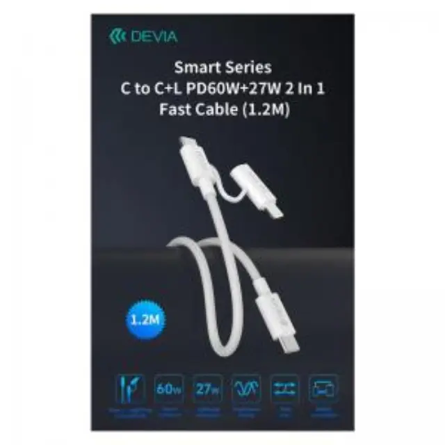 Καλώδιο Σύνδεσης USB 2.0 Devia EC404 2 σε 1 USB C σε USB C & Lightning PD 60W & 27W 1.2m Smart Λευκό N67012 3