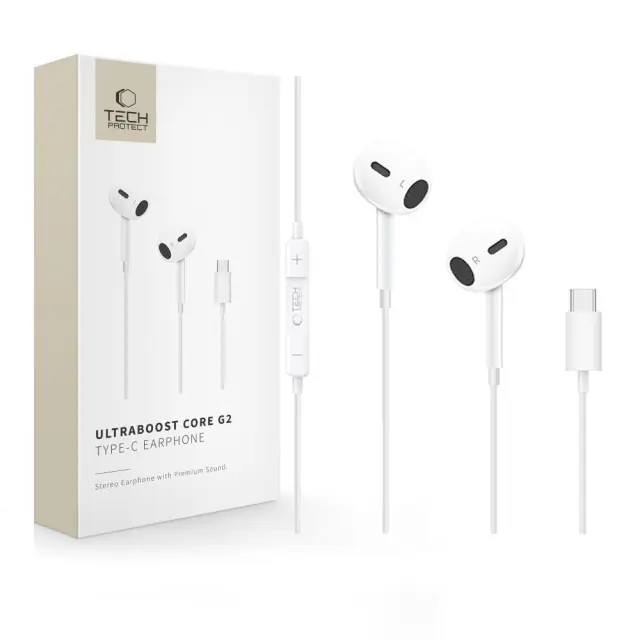 Tech-Protect® Ultraboost Core G2 Ενσύρματα Ακουστικά USB-C- White
