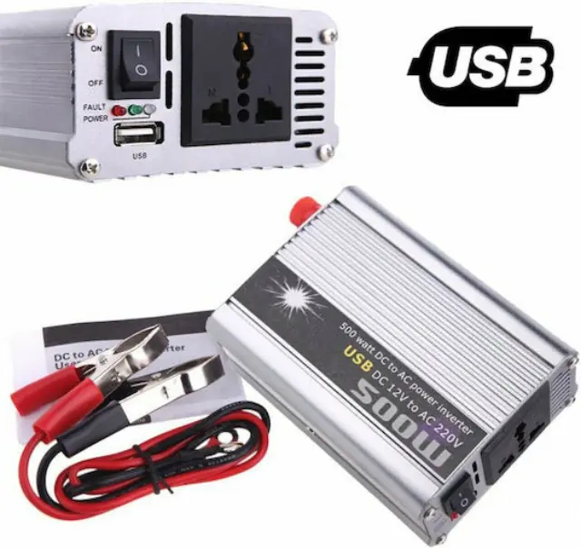 Inverter Αυτοκινήτου Τροποποιημένου Ημιτόνου 500W για Μετατροπή 12V DC σε 220V AC με 1xUSB