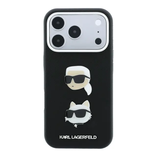 Karl Lagerfeld PU Semi Wrap Saffiano K&CH Heads Case for iPhone 18 Pro Black 3