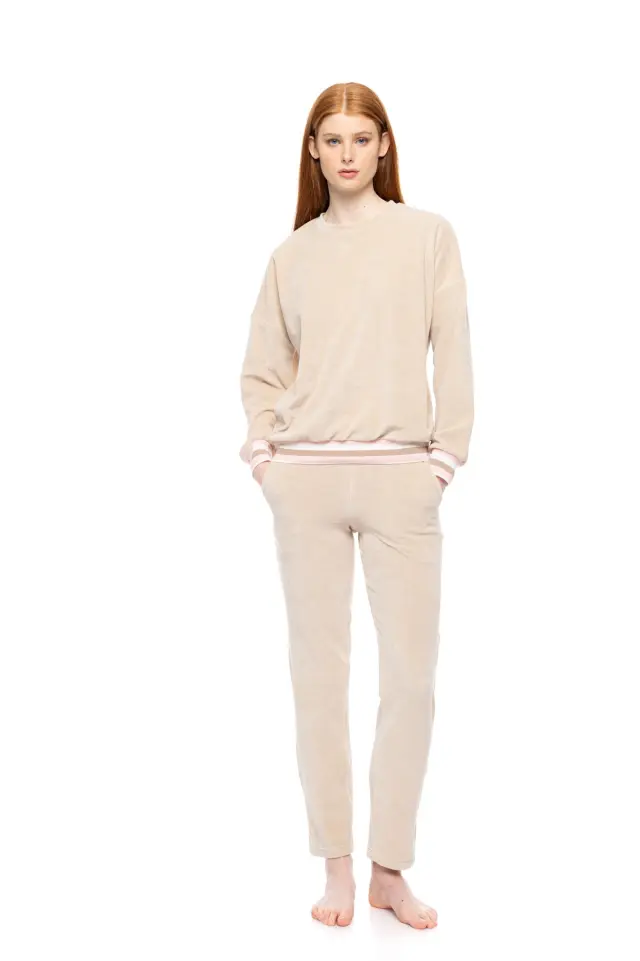 W1861 - Sand - LOUNGEWEAR VELVET PETIT STRIPE