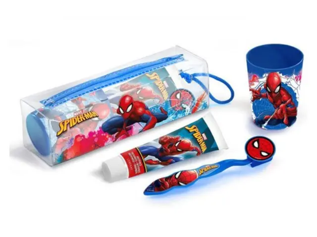 Spiderman Dental Bag Νεσεσέρ Στοματικής Φροντίδας: Παιδική Οδοντόβουρτσα με Κάλυμμα + Πλαστικό Ποτηράκι + Παιδική Οδοντόκρεμα 75ml