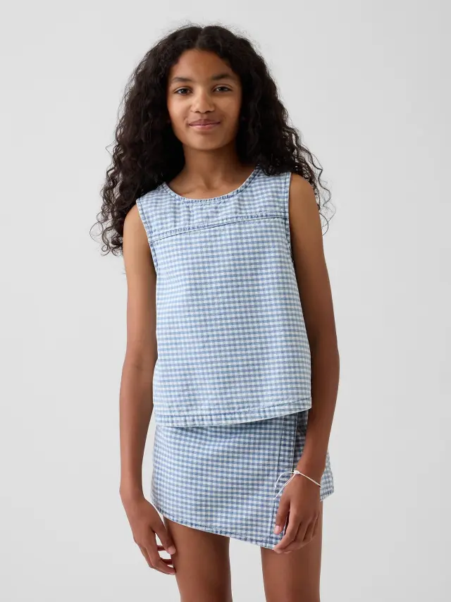 Παιδικό Τζιν Αμάνικο Τοπ με Καρό Τύπωμα Blue gingham