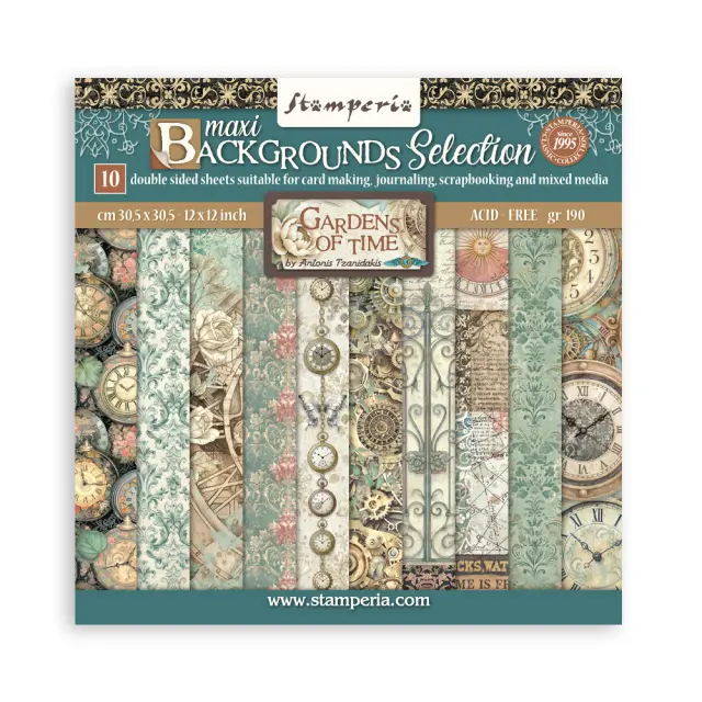 Χαρτιά scrapbooking 10τεμ, 30.5×30.5cm Stamperia, Gardens of Time, Backgrounds