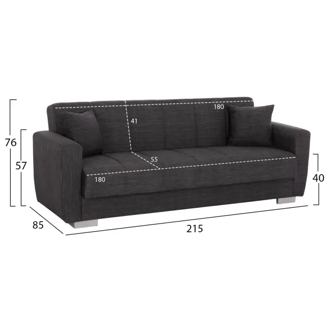 ΚΑΝΑΠΕΣ ΚΡΕΒΑΤΙ ΤΡΙΘΕΣΙΟΣ FB93240.03 ΓΚΡΙ 215x85x76Υ εκ. 3