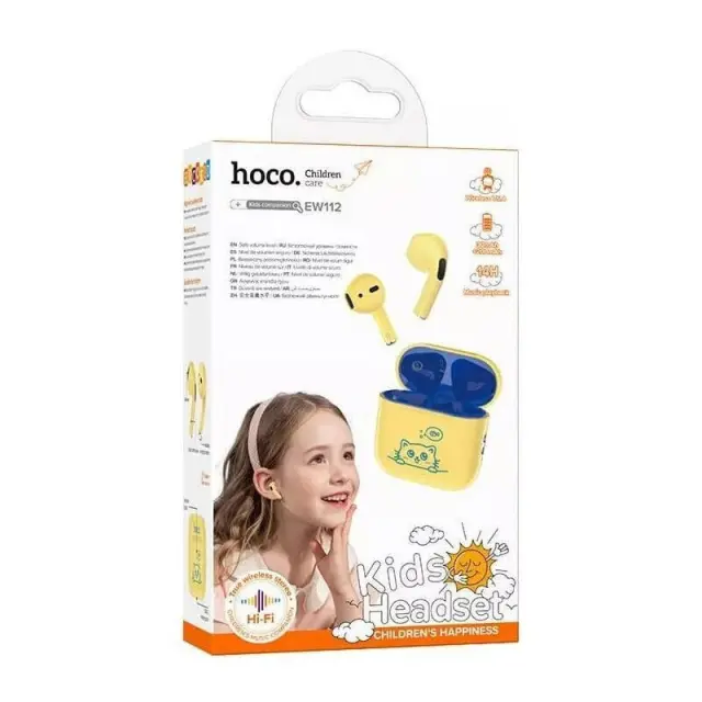 Hoco EW112 Kids Earbud Bluetooth Handsfree Ακουστικά με Θήκη Φόρτισης Κίτρινα 2