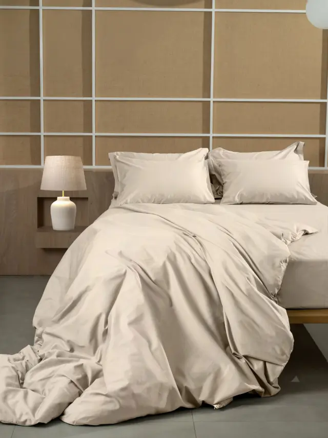 Σετ Σεντόνια Βαμβακοσατέν Omnia μονόχρωμα Beige King Size (280x300) Sunshine 2