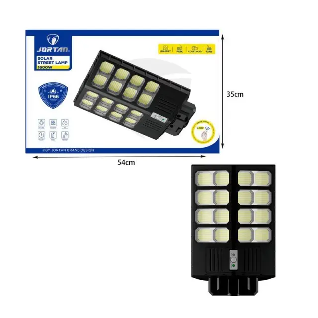 Jortan Led Αδιάβροχο Ηλιακό Φωτιστικό Δρόμου 1600W με Ανιχνευτή Κίνησης Και Τηλεχειριστήριο IP66 - Solar Street Lamp 0274009 2