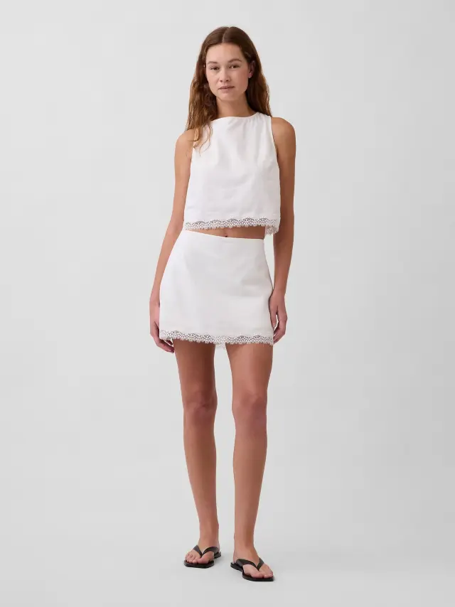 Linen-Blend Lace-Trim Mini Φούστα Σορτς New off white - XL