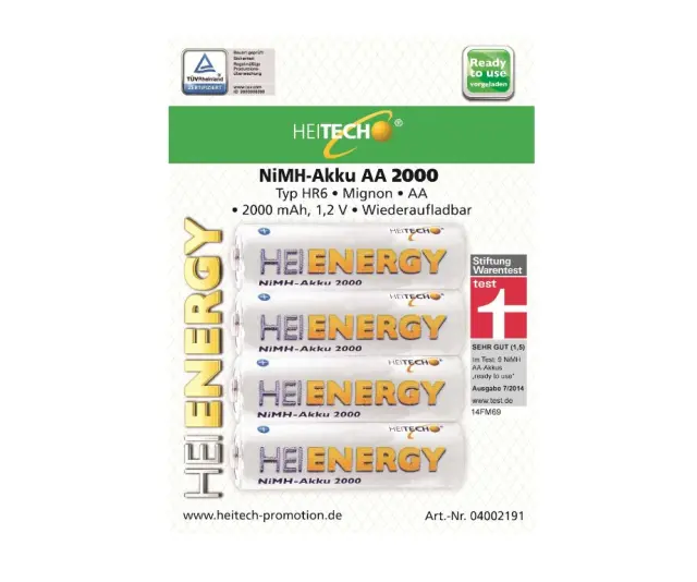 Μπαταριες Επαναφορτιζομενες Heitech 04002191 Hr6 Mignon AΑ 2000 Mah 1.2v 4τμχ