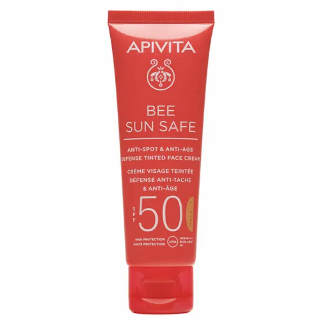 Apivita Bee Sun Safe Anti-Spot & Anti-Age SPF50 Tinted , Αντηλιακή Κρέμα Προσώπου με Χρώμα κατά των Πανάδων & των Ρυτίδων 50ml 2