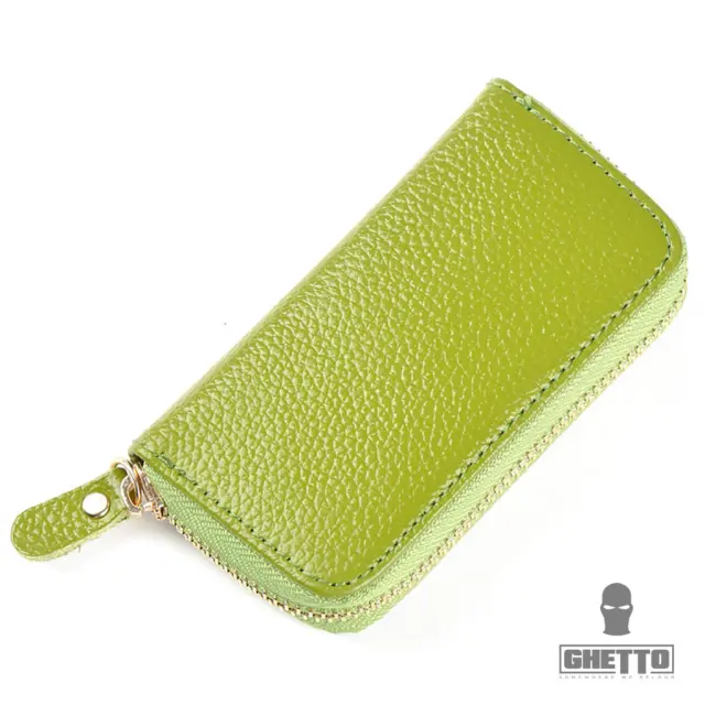 Ghetto Vintage Leather Zipper Key Holder Wallet | Compact Key Organizer with Card Slots Green