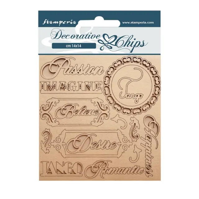 Chipboard Stamperia 14x14cm, Desire, Script
