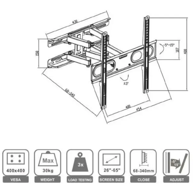 Βάση Τηλεόρασης 26"-65" Vesa 400x400 OSIO OSM-5865 2