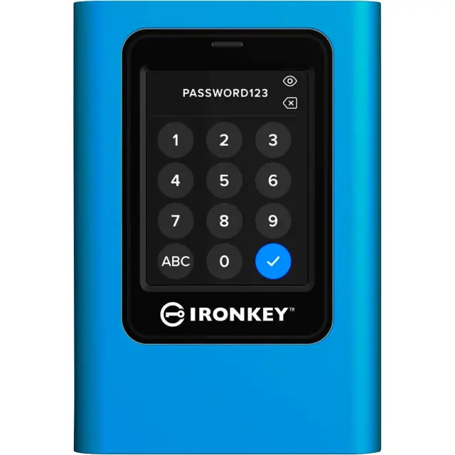 Kingston IronKey Vault Privacy 80 7.68 TB, external SSD (blue/black, USB-C 3.2 Gen 1 (5 Gbit/s))