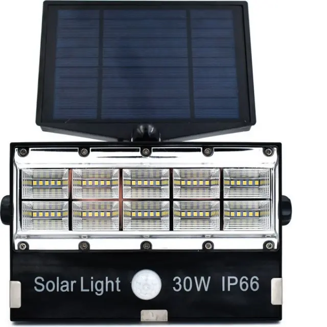 Ηλιακός Προβολέας 30W IP66 με Αισθητήρα Κίνησης Ψυχρό Λευκό Μαύρος T8502SMD