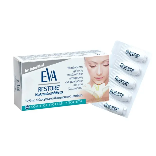 Eva | Restore Vaginal Ovules | 10 Kολπικα Yπόθετα με Υαλουρονικό Οξύ για Επούλωση του Κόλπου