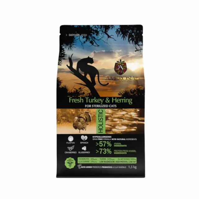 Ambrosia Grain Free Cat Adult Light & Sterilised Fresh Turkey & Herring 1,5kg