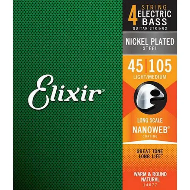 Elixir 14077 Nanoweb Nickel Plated Medium Χορδές Ηλεκτρικού Μπάσου 45-105