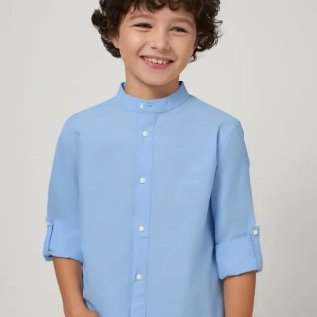Junior 10 έως 18 ετών Πουκάμισο μακρυμάνικο μάο Better Cotton γαλάζιο - 16Ε