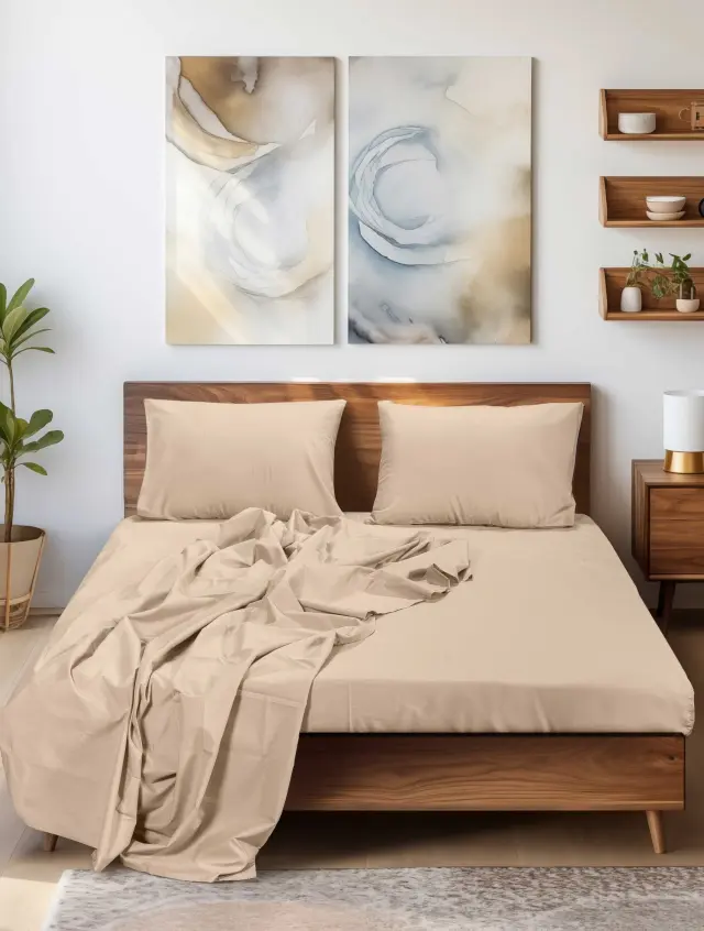 Σεντόνι SLEEK BEIGE MADI μονό με λάστιχο: 100 x 200+35 εκ.